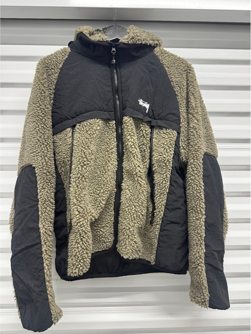 Stussy Sherpa Paneled Hooded Jacket Stone/Black M